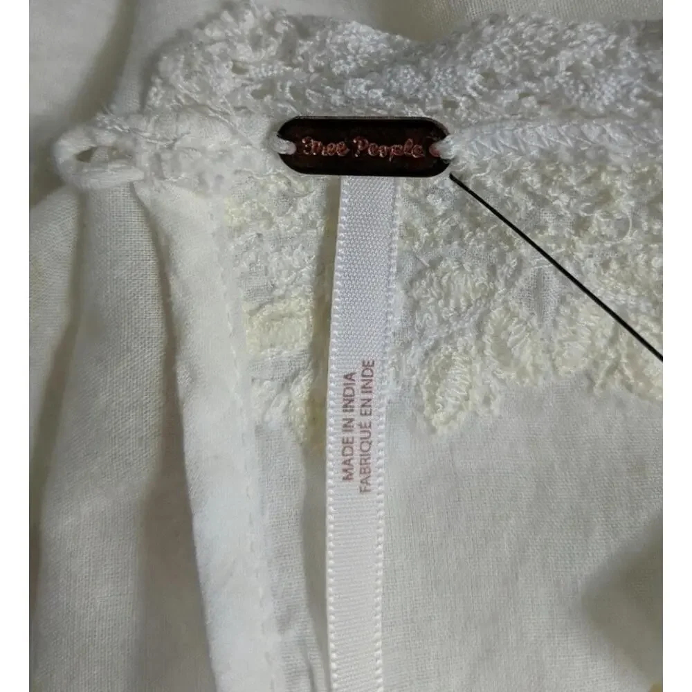 NWOT Free People Ivory Victorian Waisted CROCHET Mini Dress 2 Lace Cotton Womens